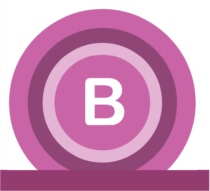 Logo identificativo de la biblioteca universitaria, círculos en colores rosas con una b mayúscula en el centro